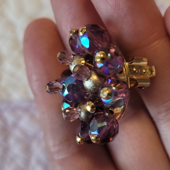 Chameleon vintage clip earrings glass beads wired - Picture 11 of 13